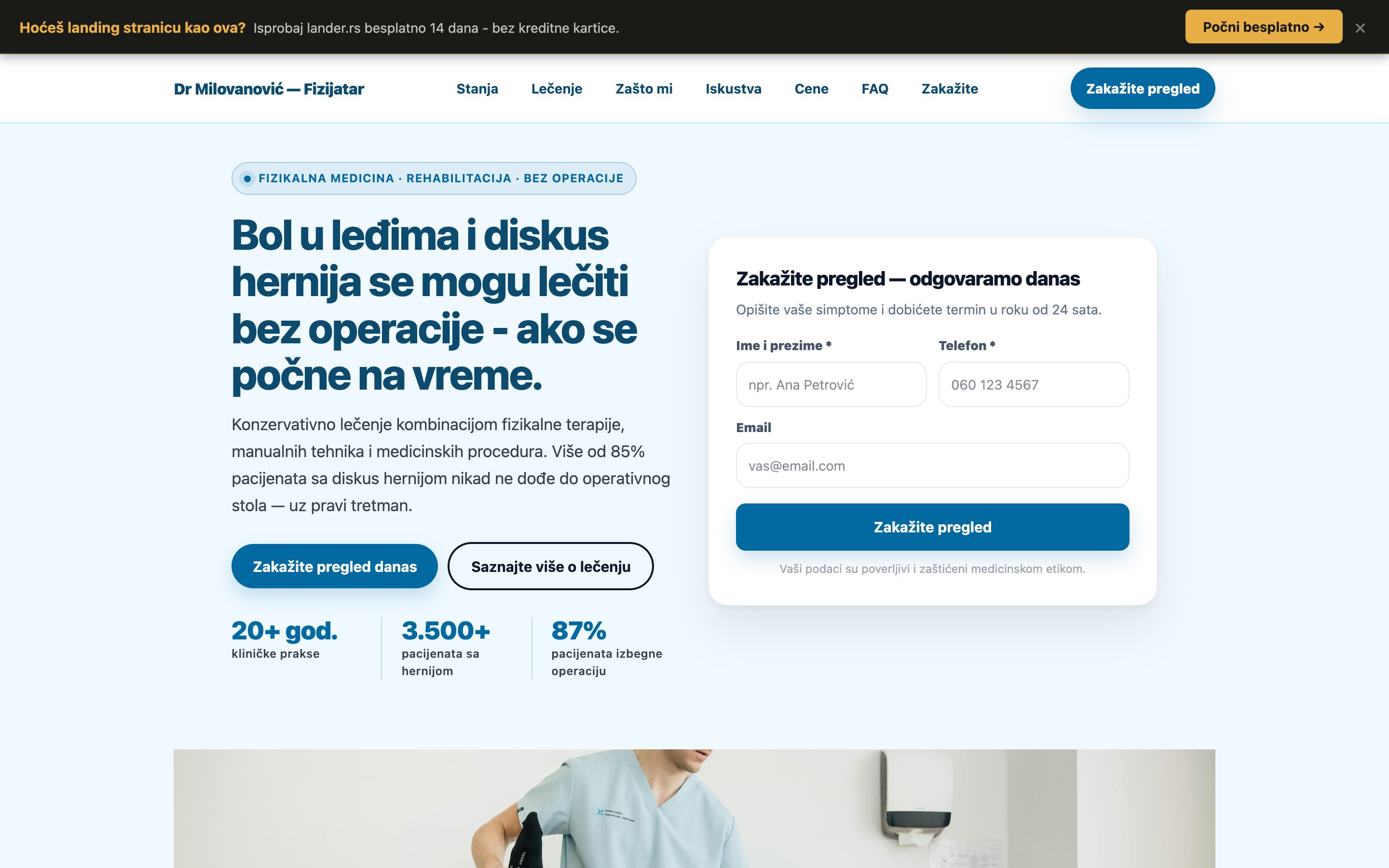 Primer sajta za fizijatra - diskus hernija