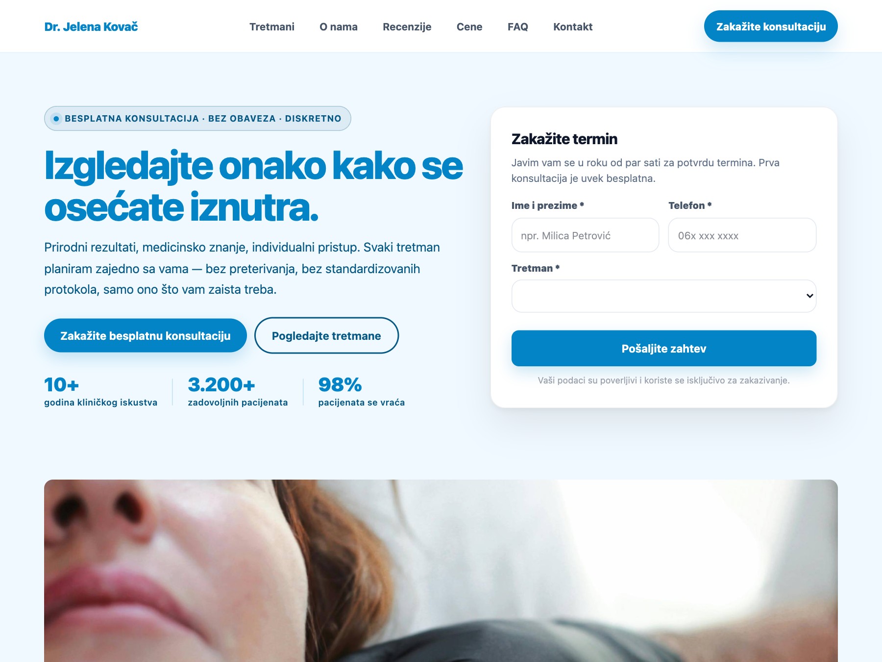 Estetska Medicina landing page primer