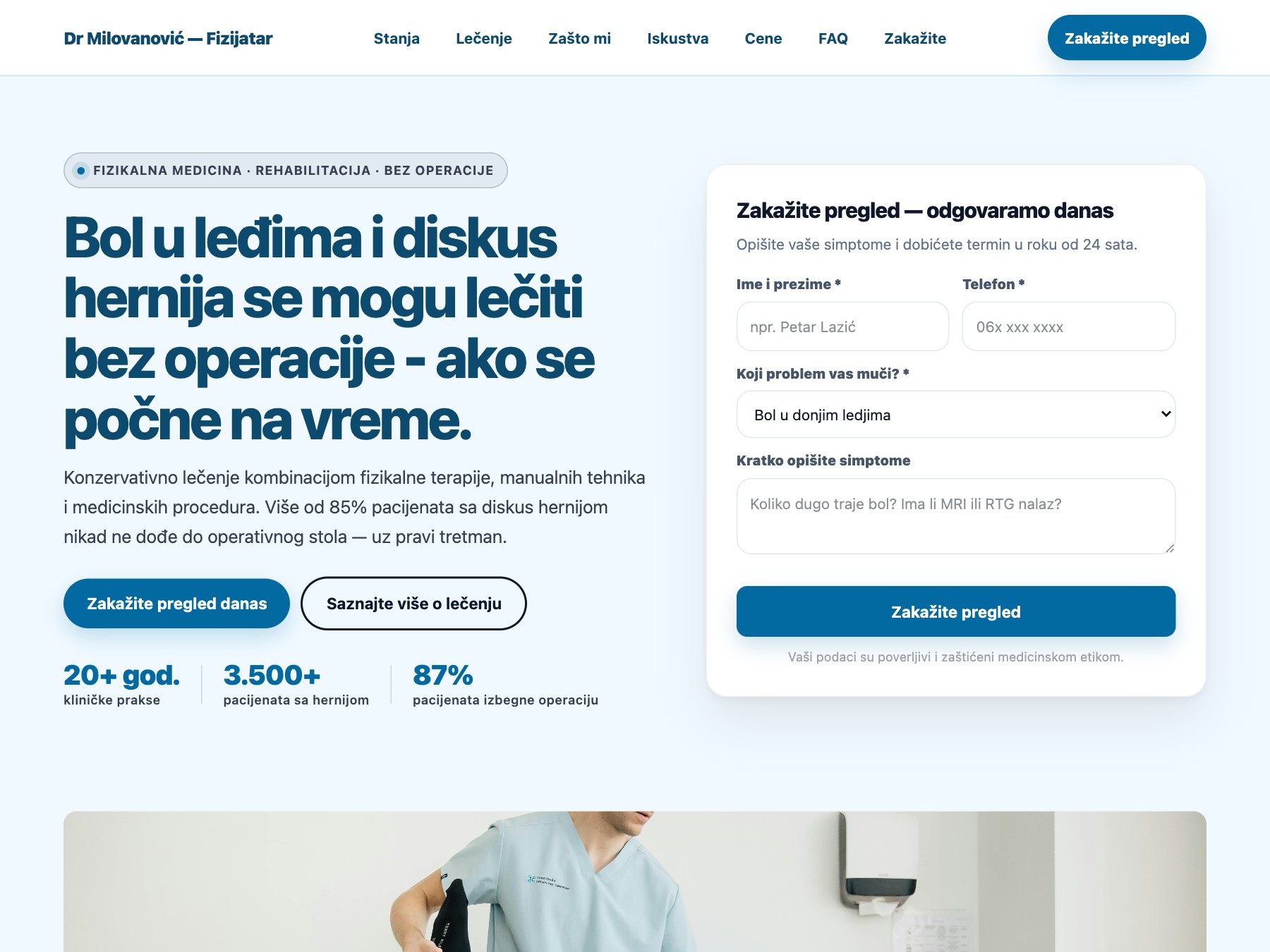 Fizijatar - Diskus Hernija landing page primer