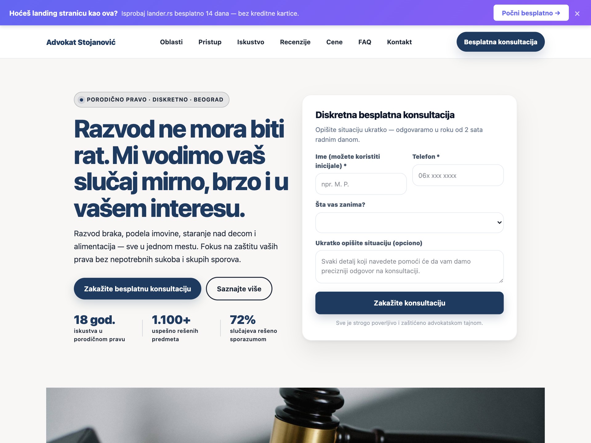 Advokat za Razvod landing page primer