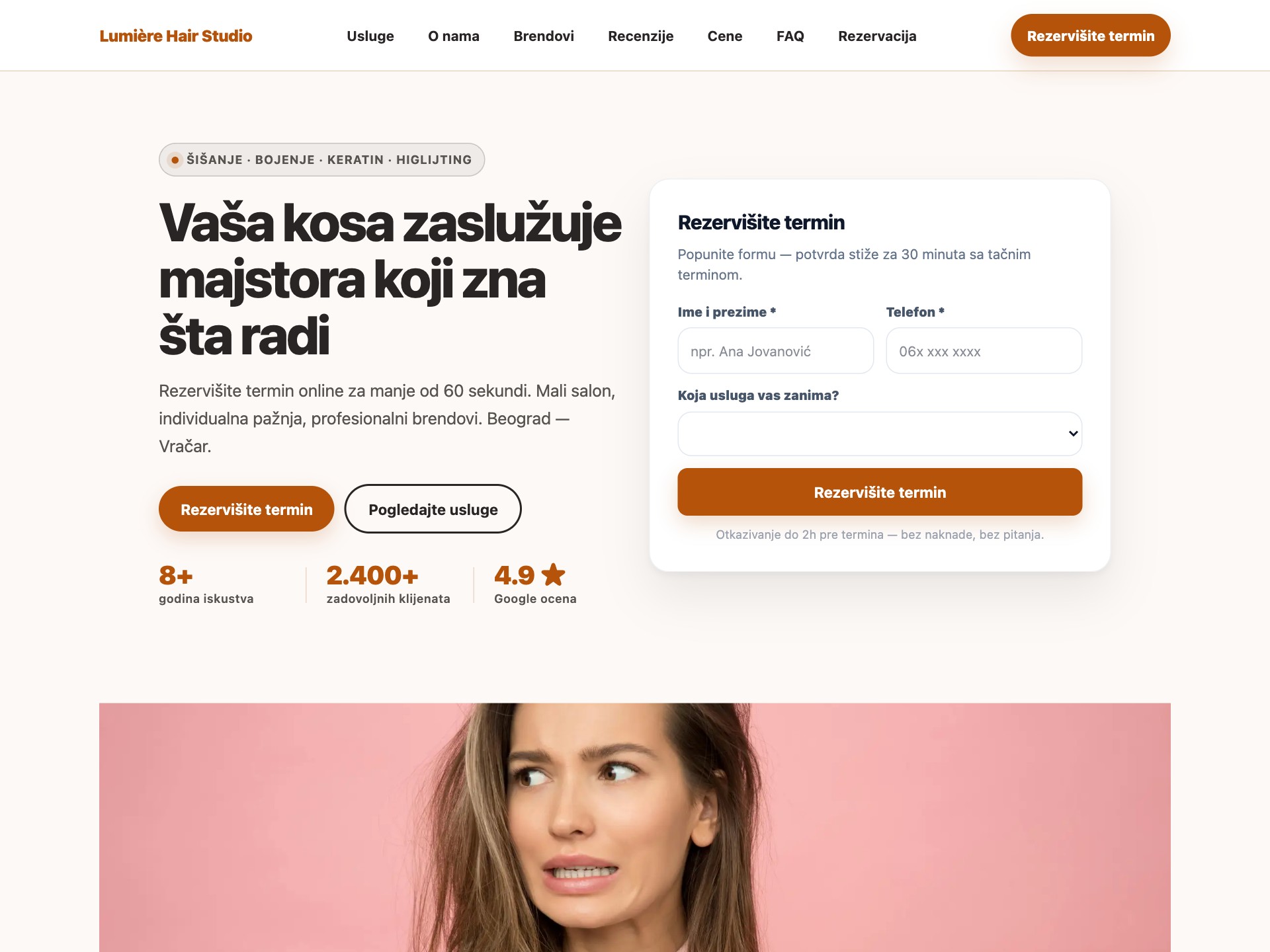 Lumière Hair Studio landing page primer