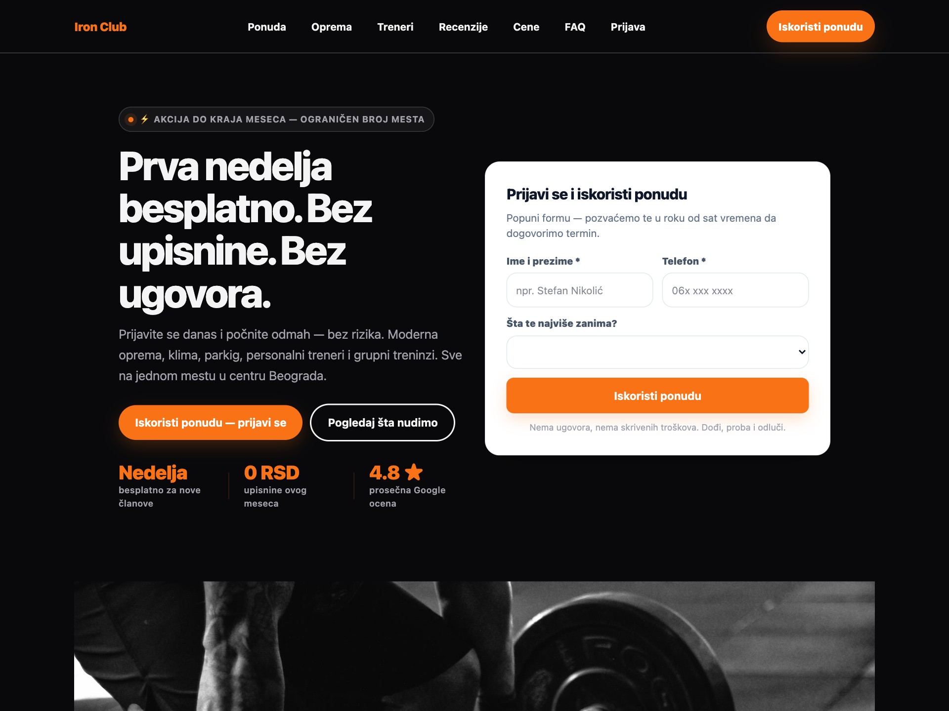 Iron Club Beograd landing page primer