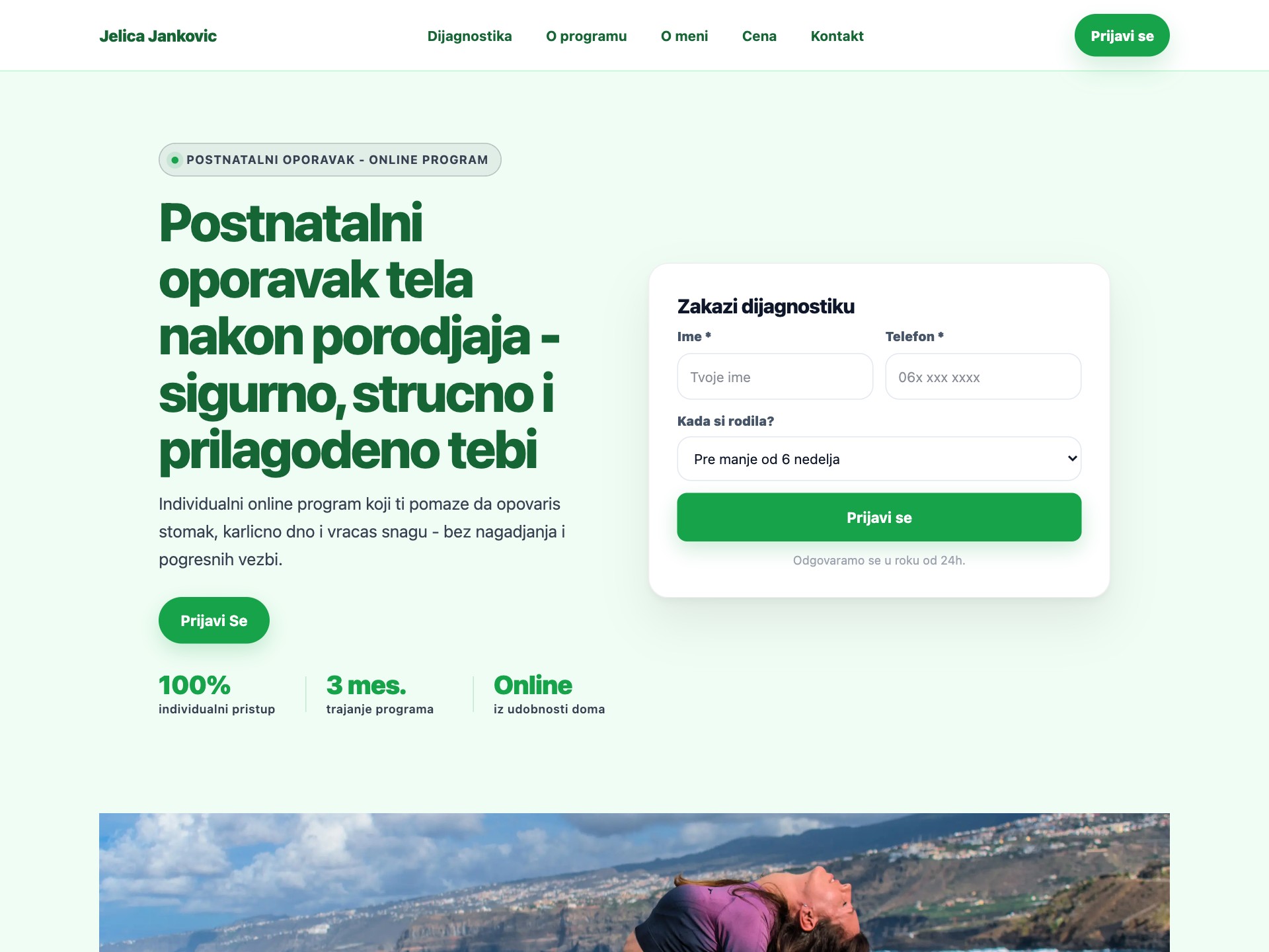 Postnatalni Oporavak landing page primer